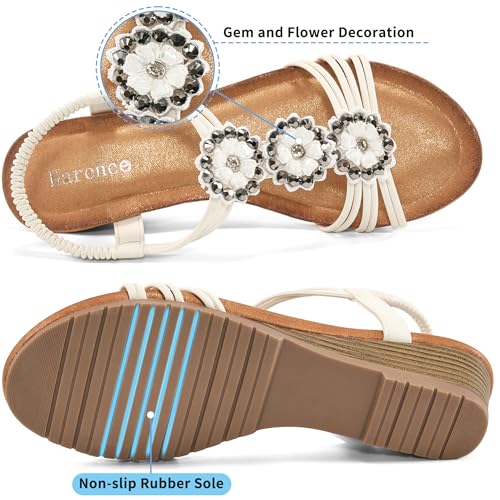Image of HARENCE Wedge Sandals for Women Dressy: Comfortable Elastic Ankle Strap Low Heel Open Toe Flower Summer Shoes