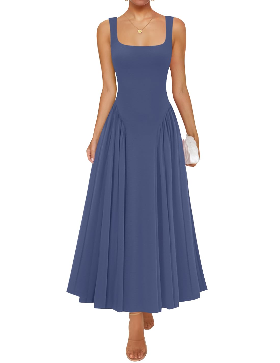 ZESICA Womens Summer Sleeveless Square Neck Vacation Sundress