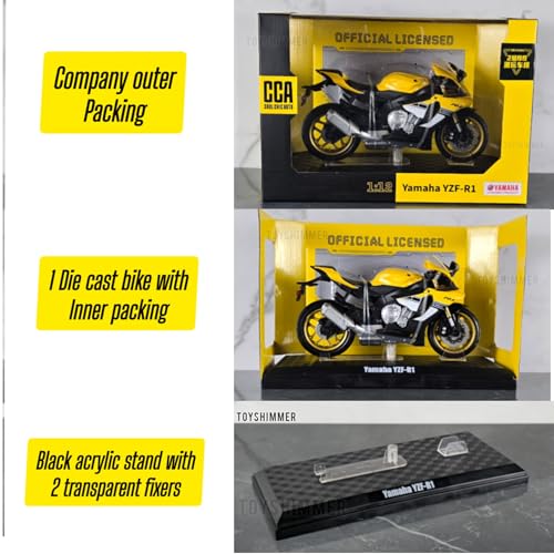 Image of die cast Yamaha YZFR1 Model Toy Metal Bike 1:12 Scale Realistic Alloy Metal Model Bike, Best Gift for Boys Men Kids Children (Yellow)