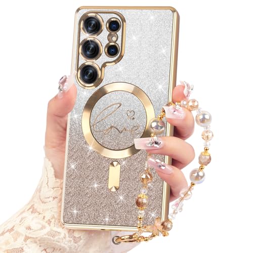 Coque Samsung S25 Ultra paillettes avec bande de poignet magnétique
