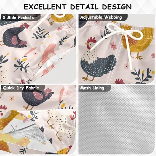 Pigsaly Boys Swim Trunks Chickens Light Pink Rooster Boys Board Shorts Swimsuit Swimwear Summer Bathing Suit 2T3