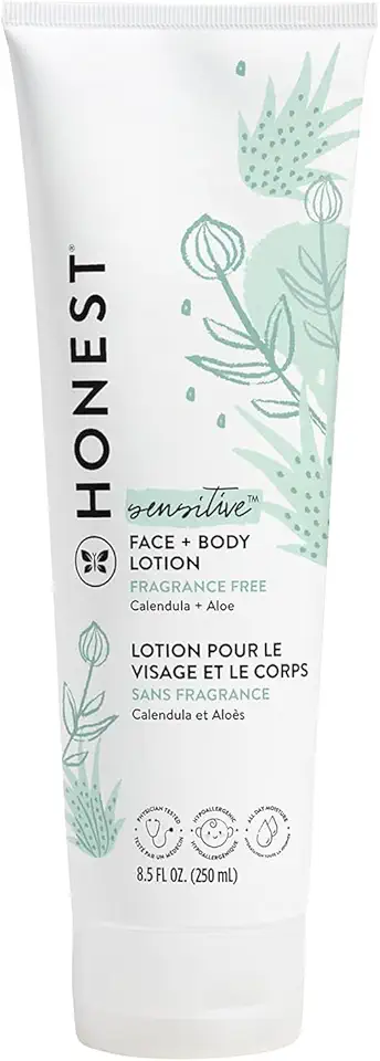 The Honest Company Hydrating Face + Body Lotion | Fast Absorbing, Naturally Derived, Hypoallergenic | Fragrance Free Sensitive, 8.5 fl oz