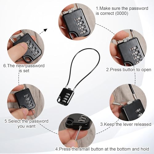 2 Stück 4-Stelliges Kabelschloss Zahlenschloss mit 30cm Drahtseil, Rollerschloss Drahtschloss, Hochsicherheitsschloss Seilschloss Kofferschloss Zahlenschloss für Gepäck, Werkzeugkasten, Helmsicherung