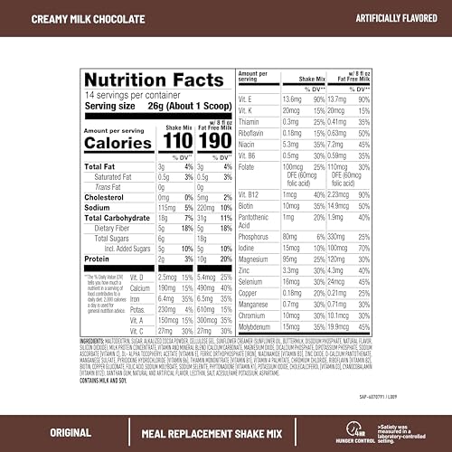 SlimFast Original Meal Replacement Powder, Creamy Milk Chocolate, Weight Loss Shake Mix, 10g of Protein, 14 Servings (Pack of 3) (Packaging May Vary)