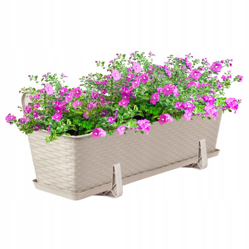 OMAGO® Ensemble de jardinières en rotin pour Balcon avec système d'accrochage et Support, Pots de Fleurs pour balustrades, pour balcons et balustrades, Couleur Beige