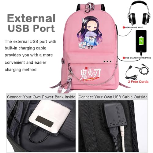 Image of ZJYJING Anime Backpack for School Laptop Backpack with USB Port, Casual Travel Casual Daypack for Teens Girls (Pink)