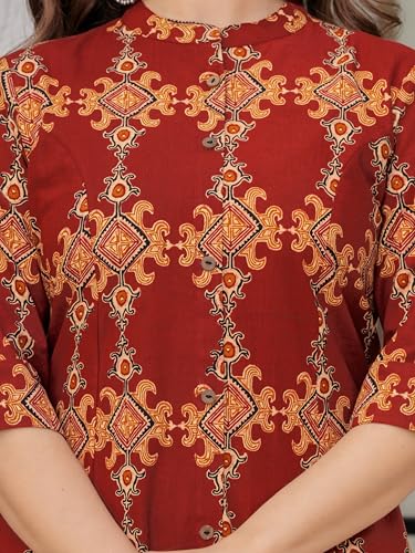 Image of rytras Women Pure Cotton Printed A-Line Kurta Sets with Palazzos|Kurti Set for Woman|Cord Set for Women Cotton