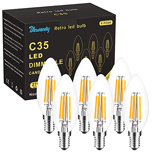 Ampoule LED E14 Dimmable, 4W Ampoule Filament Bougie E14 équivalent Incandescente 40W, Blanc Chaud 2700K, 400LM Ampoules Filament Vintage LED Dimmables, Lot de 6