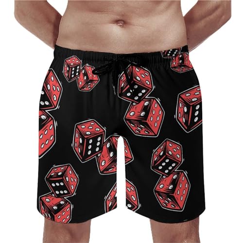 Red Dice Print Men's Swim Trunks Quick Dry Beach Shorts Casual Board Shorts Swimsuits with Pocket