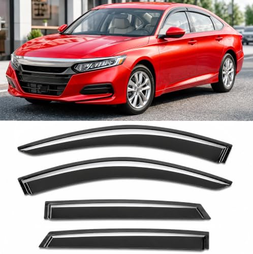 Image of 2018-2022 Tape-On Rain Guards for Honda Accord Sedan Side Window Visor Deflectors 10th Gen LX EX-L Sport Touring Durable Vent Shades 2019 2020 2021