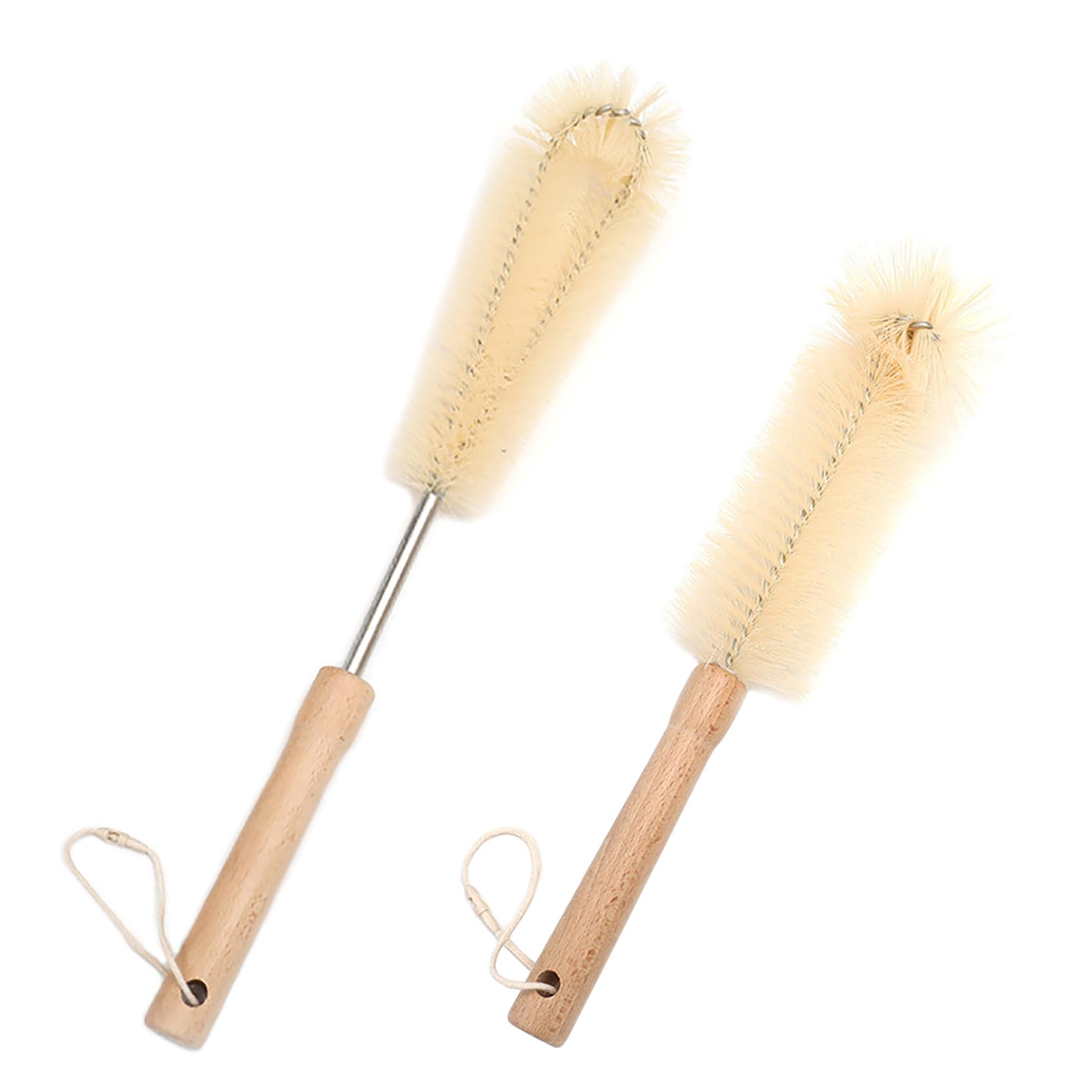 UPTALY 1 pcs 38cm/15'' Long Bottle Brush, 1 pcs 31cm/12'' Nylon Kitchen Brush, Beech Wood Handle, Elbow Head, with 9 mm Stainless Steel Pole, for Tall Bottle, Big Vessels, Water Jag, Cup, Jar โ image 1