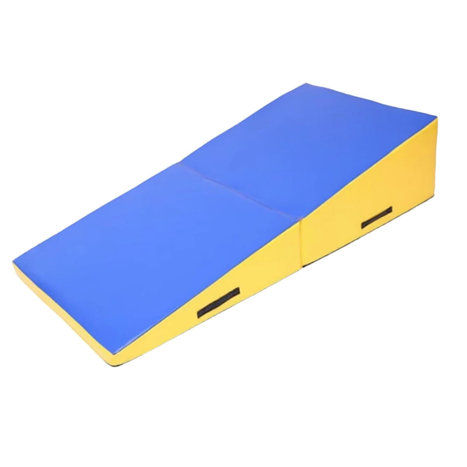 JIESOO Folding Cheese Wedge Mat Indoor/Outdoor Exercise Tumbling Gymnastics Incline for Home Training(Blue Yellow,120x60x35cm) — image 1