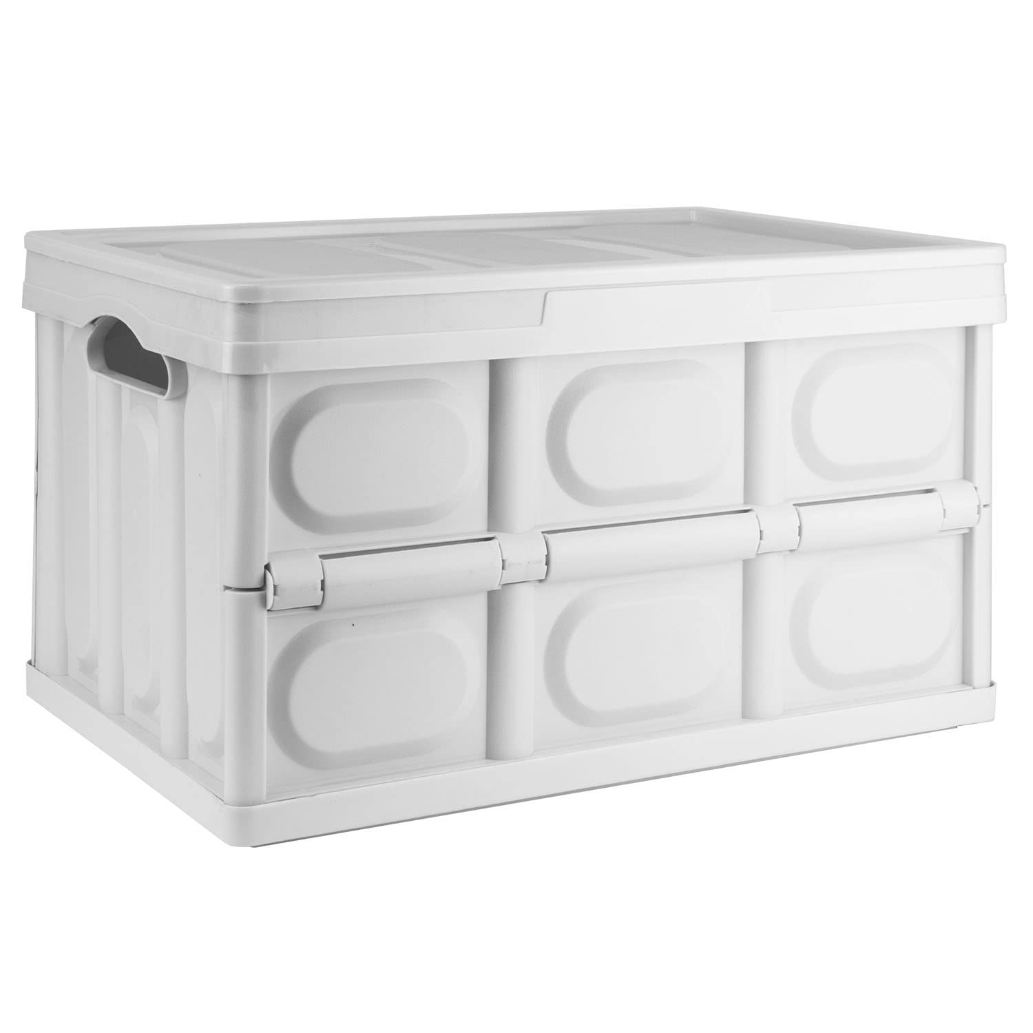 TekBox 30L White Storage Box with Lid Folding Stackable 30 Litre Lidded Plastic Crate Tub Boxes (1)