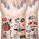 18 Sheets, Rock Star Party Decorations Born to Rock and Roll, Punk Rock Fake Temporary Tattoos Party