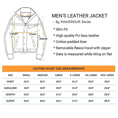 Mansdour Men's Faux Leather Jacket Winter Fleece Lined Biker Motorcycle Bomber Jacket With Removable Hood #TOP6