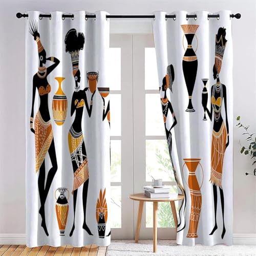 TMMDH Motivos ArtíSticos Cortinas Opacas Estilo éTnico Africano Cortinas Termicas aislantes Frio y Calor Tres Pisos Tela Suave Tres Pisos Tejido 2 Piezas 140x220 cm para Salon