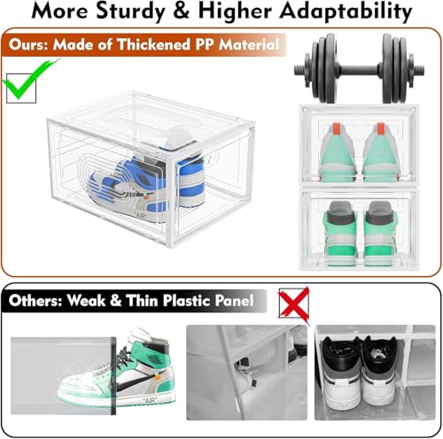 Image of caktraie 10 Pack Thicken Shoe Organizer Stackable,Upgraded Sturdy Shoe Storage Box with Magnetic Door,Shoe Containers For Sneaker Display,Hat Organizer,White