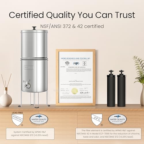 Image of Waterdrop TK15-A-S Gravity Water Filtration System, NSF /ANSI 42&372 Certified Black Carbon Filters, Reduce Lead and Up to 98% Chlorine, with Stainless Steel Stand for Home, Travel, Emergencies, 1.5G