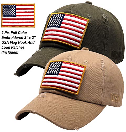 Image of Antourage American Flag Unisex Baseball Hat for Men and Women | USA Flag Mesh Snapback Flat Visor Cap + 2 Patriotic Patches
