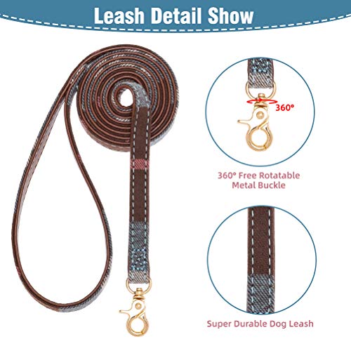 Image of EXPAWLORER Dog Collar and Leash Set - Classic Plaid Dog Bow Tie and Dog Bandana Collar with Bell, Dog Leash Tangle Free, Adjustable Collars for Small Medium Large Dogs Cats, Holiday Ideal Gift