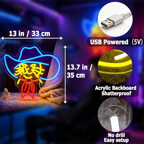 Image of Cat Neon Sign for Wall Decor Light Up Sign Cowboy Led Signs for Room Party Home Wall Decor USB Powered
