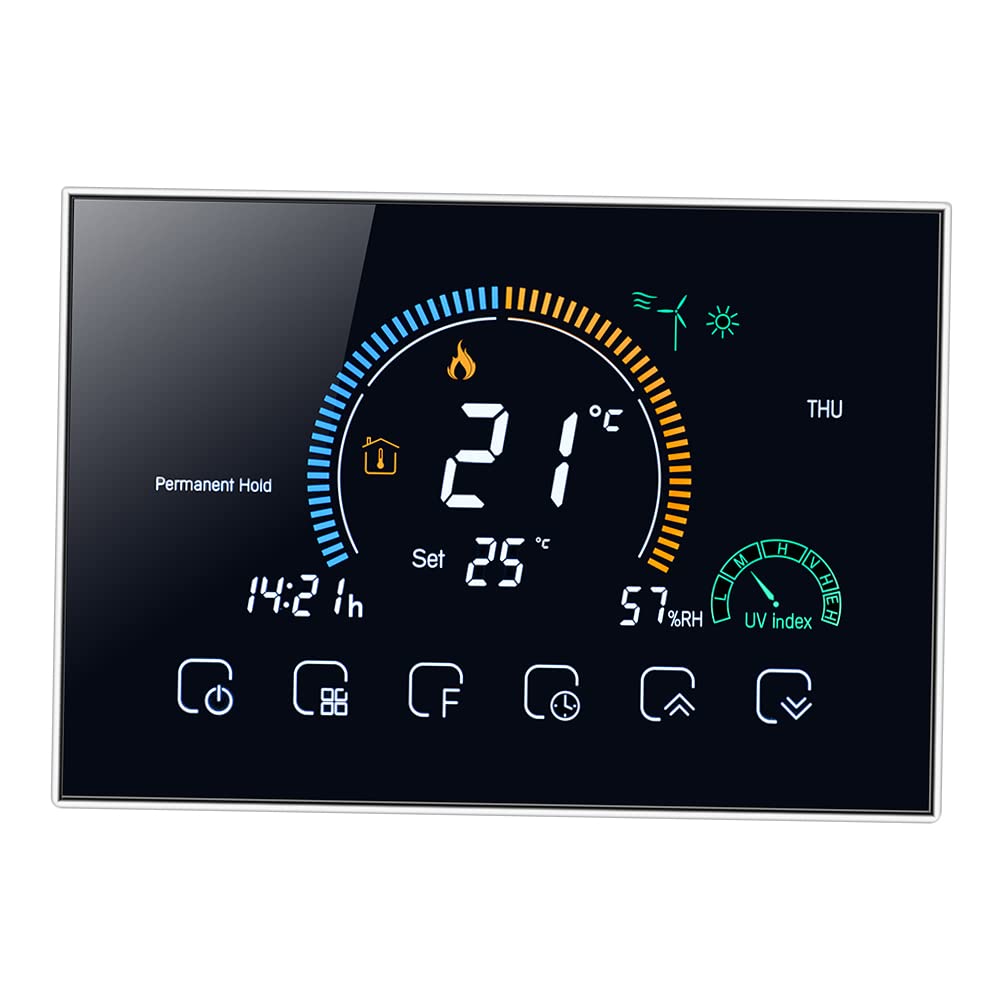 Kavolet Termostato programable Inteligente WiFi para Caldera de Agua/Gas, con índice UV/Pantalla de Humedad/función de Bloqueo, Control de aplicación de Voz