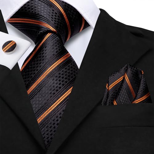 Image of Hi-Tie Silk Ties for Men Plaid Paisley Striped Necktie Pocket Square Cufflinks Set Formal Business