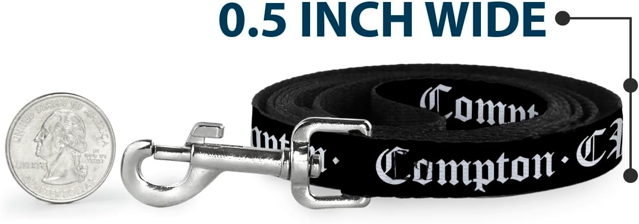 Dog Leash Compton CPT Black White 6 Feet Long 1.0 Inch Wide