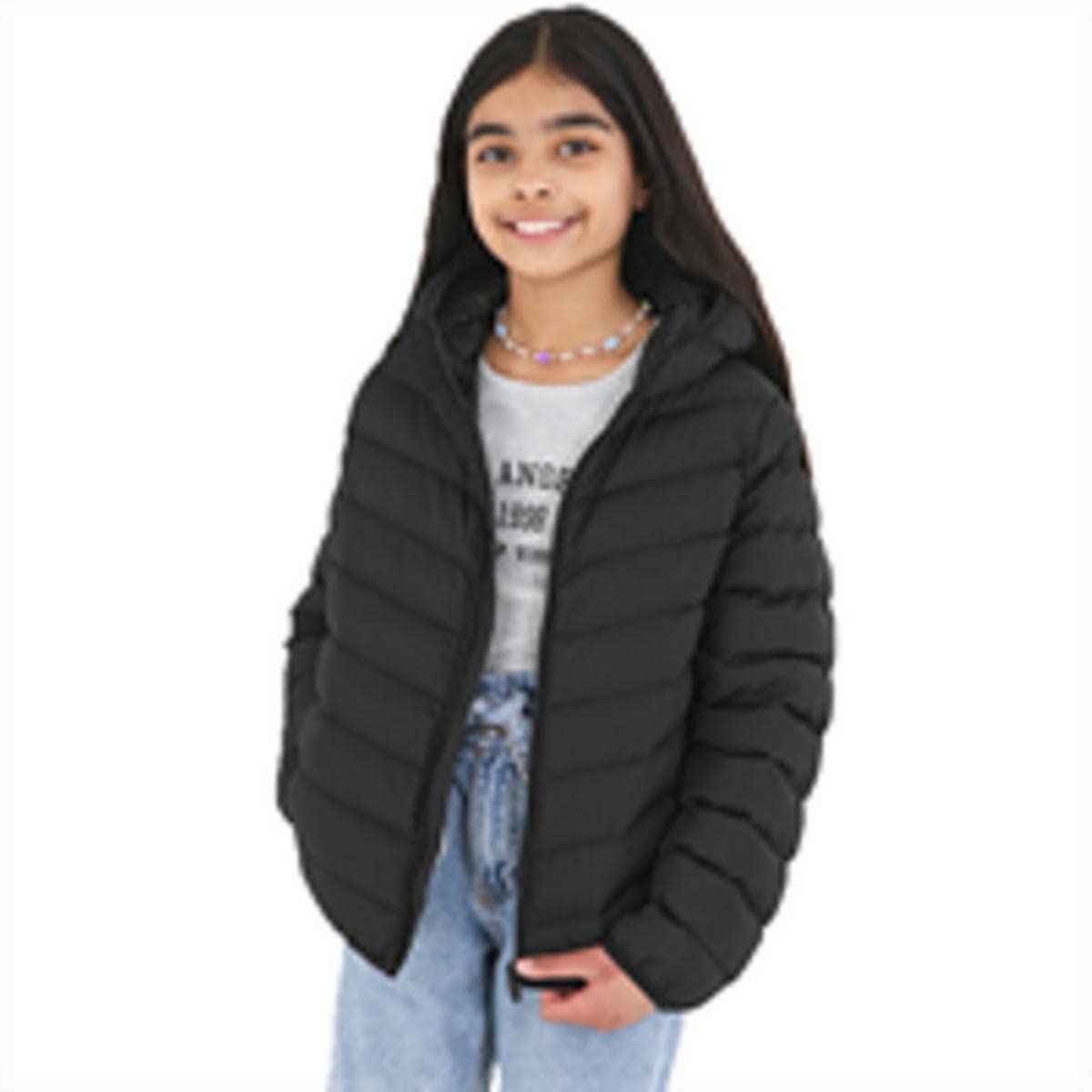 BRAVE SOUL Girls GRANTPLAIN Padded Hooded Jacket Winter Warm Puffer Coat (as8, age, 7_years, 8_years, regular, Black, 7 Years)