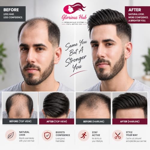 Image of Premium Australian Silk Base Hair Patch for Men | 2-Layer Design with 0.03mm Transparent Front | 100% Remy Human Hair Wig | Natural-Looking Non-Surgical Toupee | (Black, 8x5)