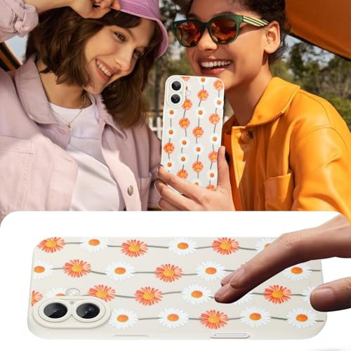 Image of Designed for iPhone 16 Plus Case, Cute Daisy Flower Floral Pattern Design, Slim Soft TPU Liquid Silicone Protective Cover for Women Girls - White