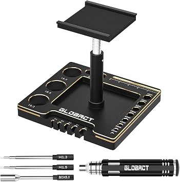 Multifunctional RC Car Stand RC Work Stand RC Repair Stand 360 Rotation Lift Or Lower with RC Screwdrivers for TRX4M SCX24 AX24 FMS FCX24 1/16 1/18 1/24 RC Crawler Truck Buggy Black Gold