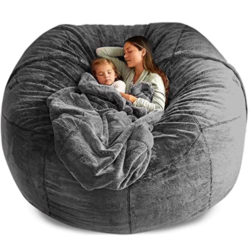Funda de repuesto para puf gigante y esponjosa de piel sintética suave para adultos, lavable, color gris oscuro