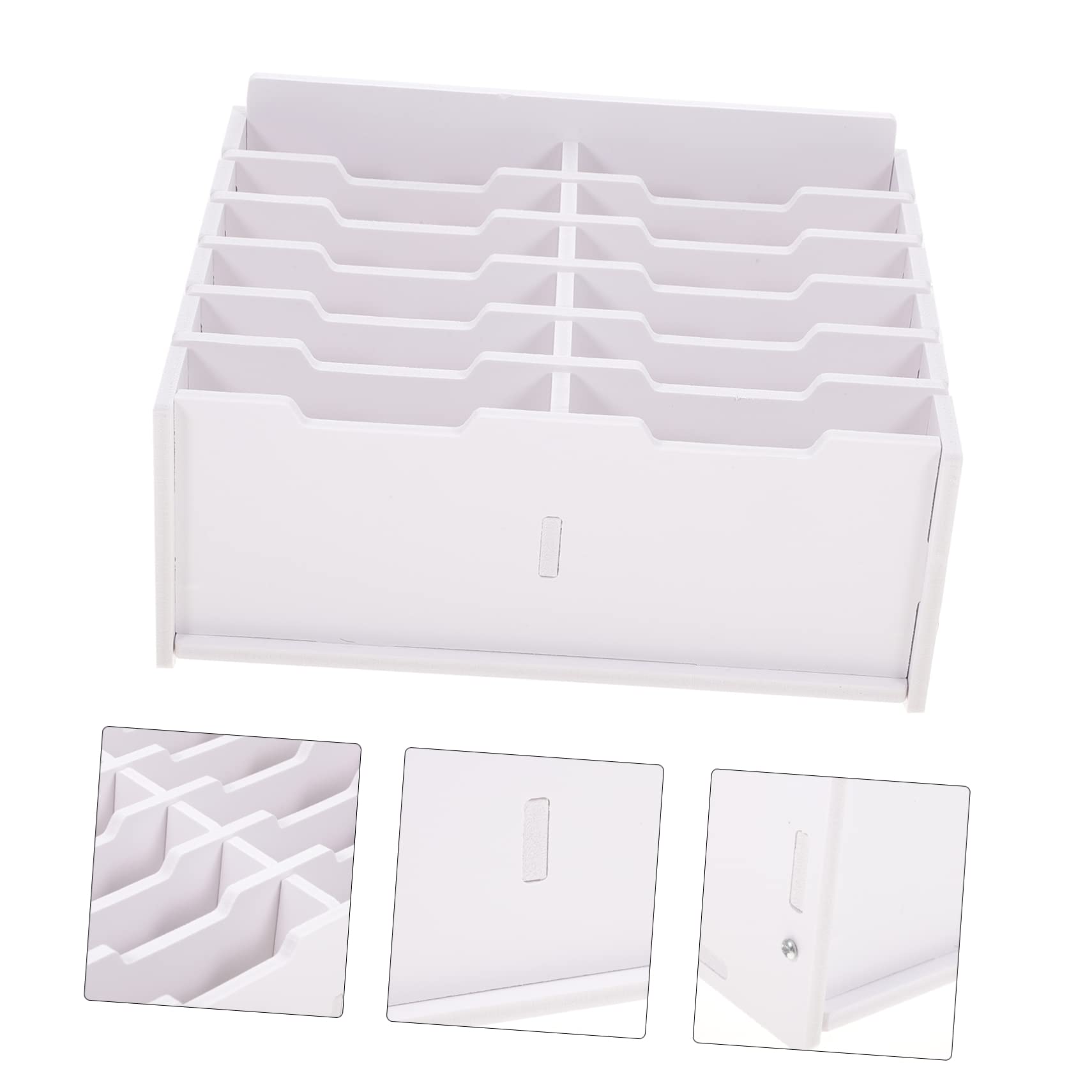 DOITOOL Organizador De Escritorio Caja De Almacenamiento 12 Compartimentos Madera Blanca Soporte Para Teléfono Celular Oficina Aula Orden y Clasificación