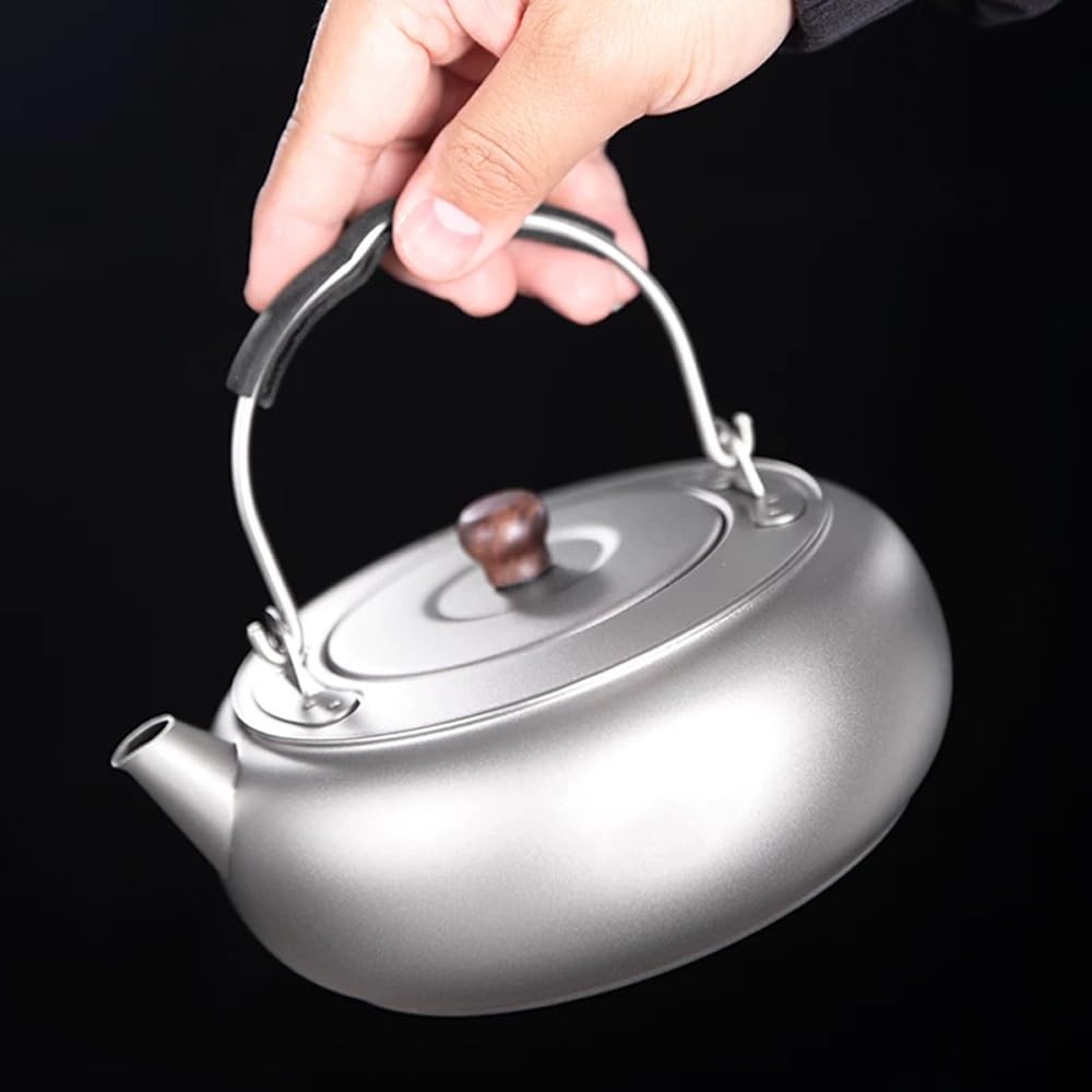 Hervidor de agua ligero de titanio puro for acampar | Tetera de campamento duradera y portátil | Ideal for hervir agua, café, té.