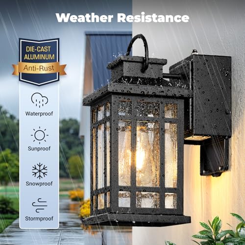 Image of Outdoor Wall Light Fixtures with GFCI Outlet, Black 2-Pack Dusk to Dawn Outside Lighting Fixture, Waterproof Anti-Rust Exterior Lights Fixtures, Porch Light for Front Door, Garage, Backyard