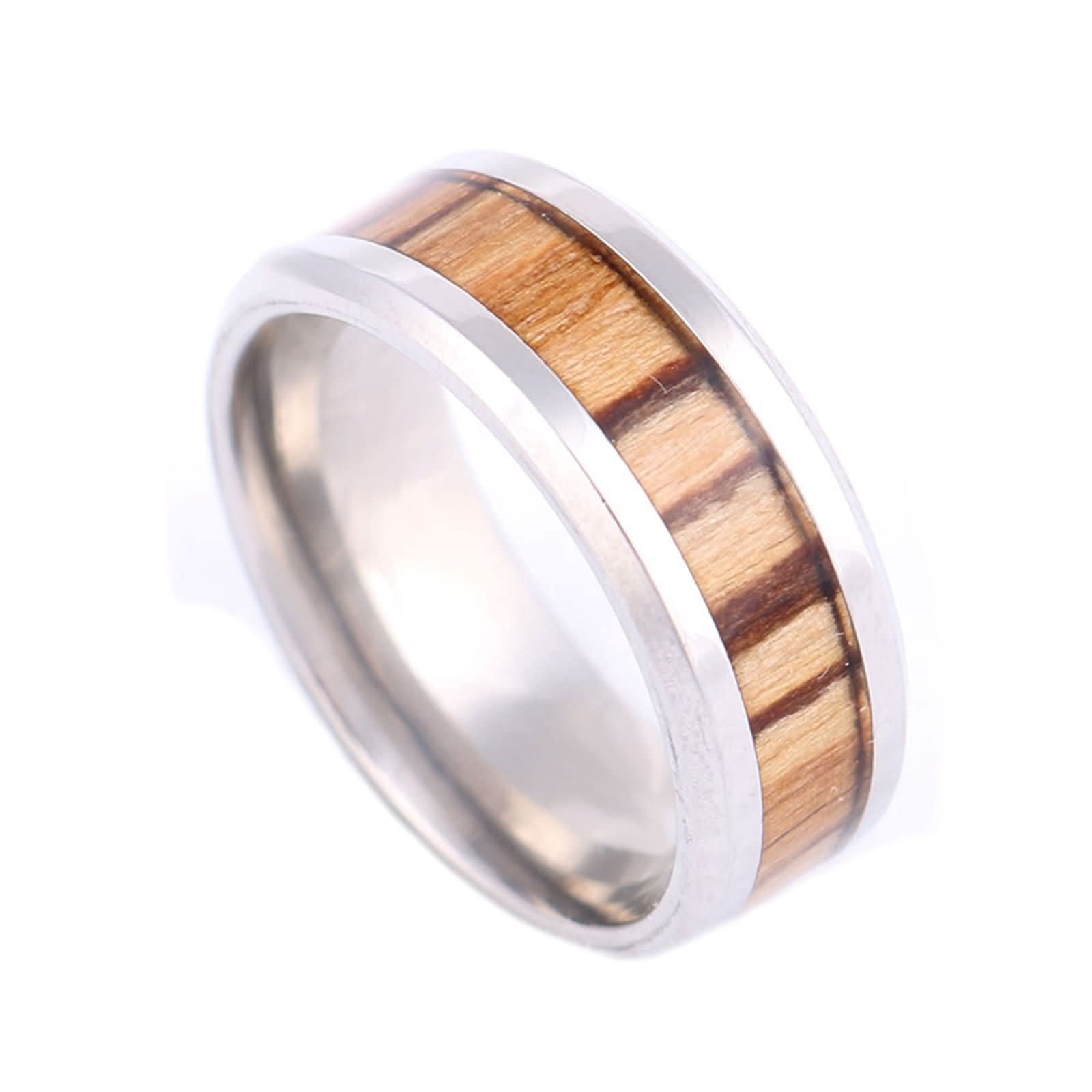 Anello Carburo di Tungsteno Anello da Unisex con Intarsio di Legno Anello Uomo Fidanzamento Personalizzato 8MM Anello Fidanzamento Argento Marrone Misura 12-31
