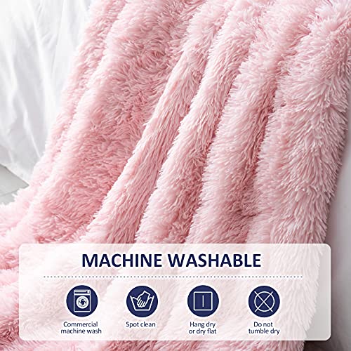 Kivik Faux Fur Weighted Blanket For Adult 20 Lbs,Shaggy Furry Weighted Blanket Warm Winter Gifts,Fuzzy Plush Sherpa Heavy Throw Blanket For Sofa Couch,Dual Side Pink 60X80 Inches #TOP5