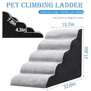   HAITRAL-5-Tiers-Dog-Steps-Pet-StairsHigh-Density-Foam-Dog-Stairs-to-High-Bed-CouchesNon-Slip-Dog-Ladder-Ramps-for-Small-DogsOlderInjured-PetsPet-Steps-IndoorGrayBlack