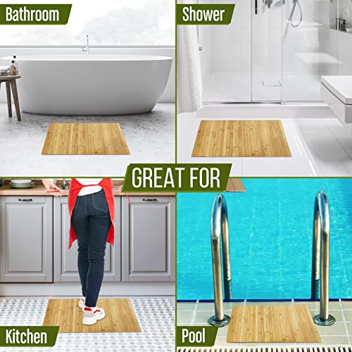 Serenelife Bamboo Bath Mat Floor Rug - Waterproof And Weather Resistant Natural Wood Bathroom Shower Foot Carpet With Multi-Panel Strip Foldable Roll Up Non Slip Fabric For Indoor Use - Slfbmt20 #TOP5
