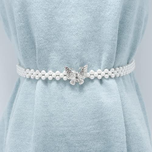 Women Rhinestone Artificial Pearls Fine Thin Elastic Waist Belt Evening Wedding Bridal Dress Belt2