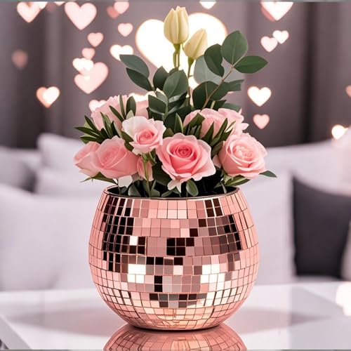 Vase boule disco, pot de fleurs et bol à boule disco, bougeoir, petit vase en verre avec miroir, cadeau décoratif pour grand-mère, anniversaire, mariage, 7,6 x 10,2 x 10,2 cm