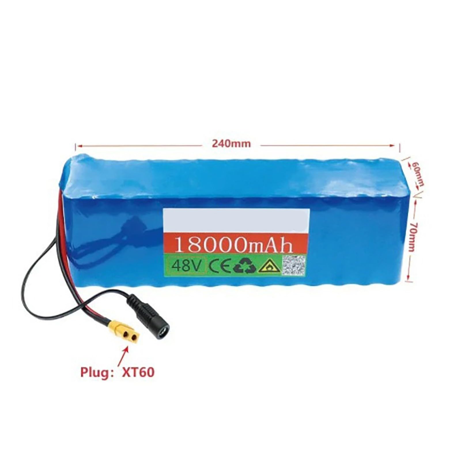 Batterie au lithium 48 V 18 Ah pour trottinette électrique, avec connecteurs XT60, compatible avec les kits moteur de 250 à 500 W, avec chargeur. 48V 18Ah,XT60