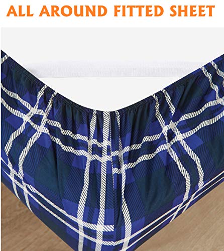 Elegant Comfort Luxury Soft Bed Sheets Plaid Pattern - 1500 Premium Hotel Quality Microfiber Softness Wrinkle and Fade Resistant (6-Piece) Bedding Set, King, Navy Blue