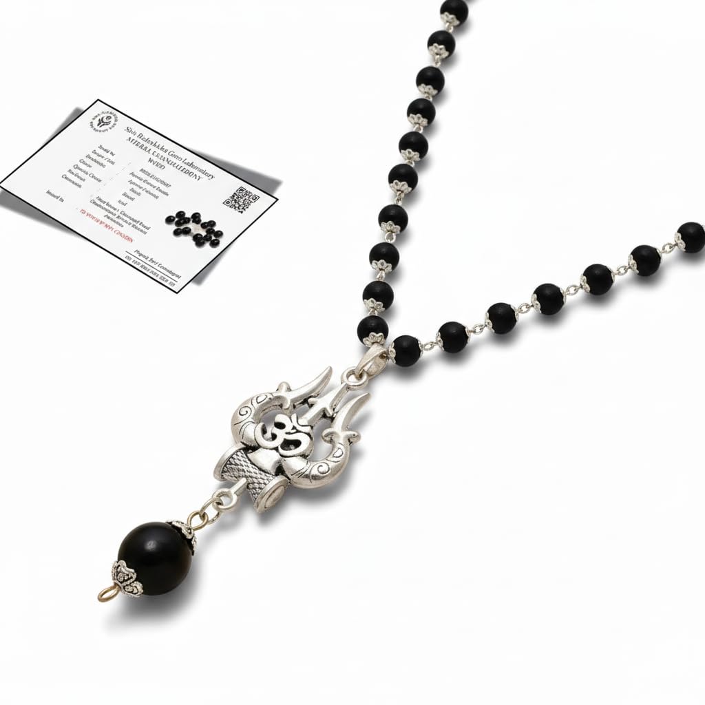 OM Shiva Trishool Karungali Mala Original – Black Ebony Wood Karungali Malai for Meditation & Prayer – Spiritual Protection & Energy Balance – Shiva Bhakti Mala for Men & Women