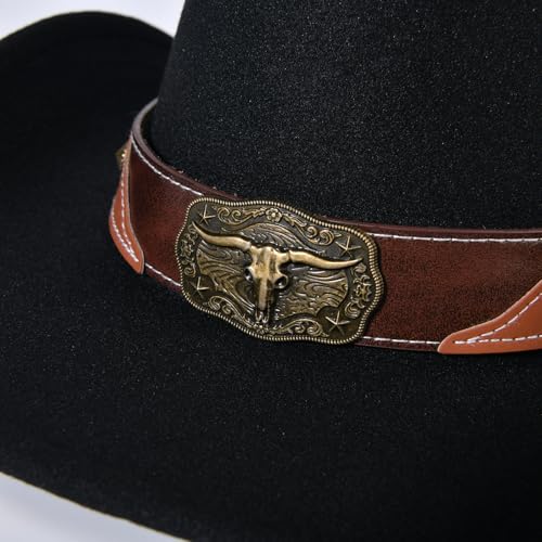 Image of Wide Brim Cowgirl Hat Men Large Wide Brim Cowboy Hats for Women with Buckle Belt Classic Cowboy Outfits