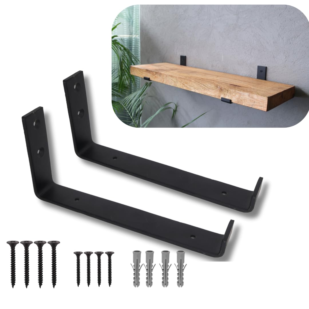 2 x robuste Regalträger für Regale, Regalhalterung für Gerüstbretter, starker Industriestil, aus 5 mm Stahl, 225 x 40 mm (2, schwarz)