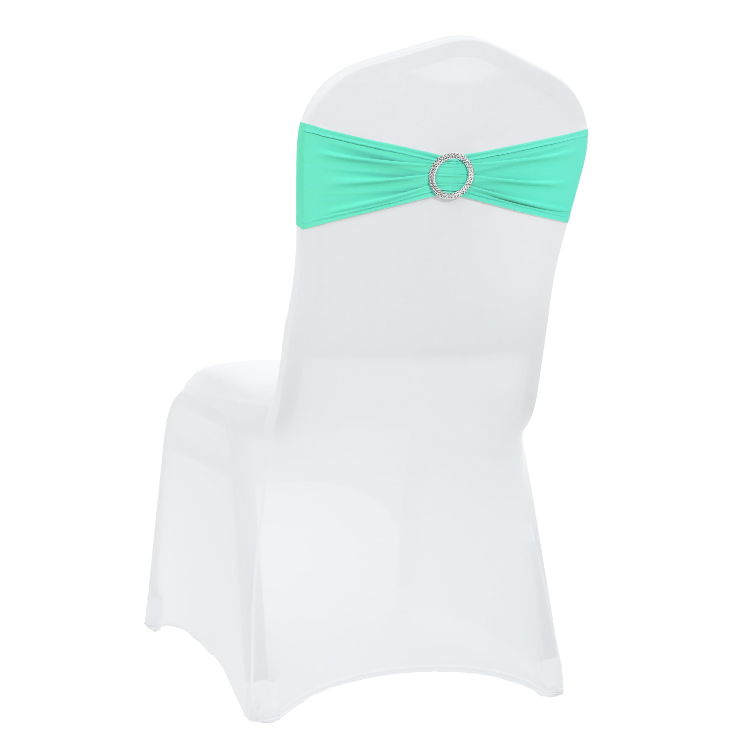VDS - Tiffny Blue | Spandex Chair Sashes Bows | 10 PCS | Stretch Elastic Banquet Universal Folding Chair Band Tie with Silver Buckle Slider for Wedding Party Conference Celebration Event Decoration — image 1