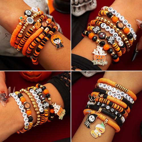 BBita 2088pcs Halloween Polymer Clay Beads Bracelet Making kit, 24 Style Cute Fun Beads Skull Pumpkin Beads Charms for Jewelry Necklace Earring Making DIY Accessories for Women Girls - image 6