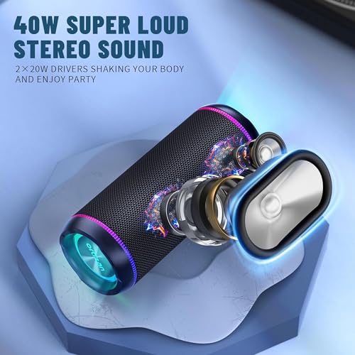 Image of Ortizan X30 Portable Bluetooth Speaker (3rd Gen) - 40W Loud Bass for Pool Parties & Outdoor Adventures, IPX7 Waterproof, 30-Hour Battery, Beat-Synced LED Lights, Wireless Stereo Pairing, Black